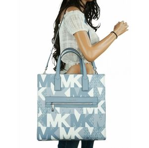 NWT Michael Kors Kenly Large Graphic Logo Tote Blue/Chambray